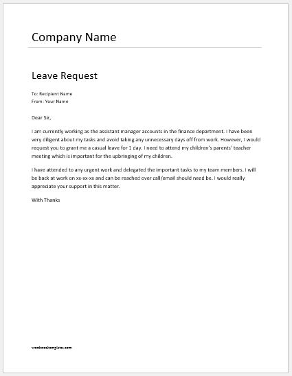 example of leave letter for work