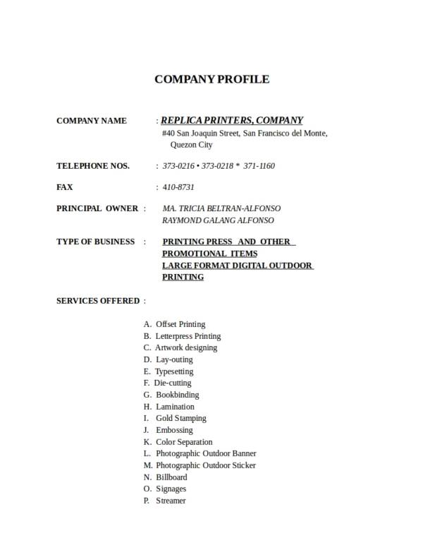 example of a company profile for a new business