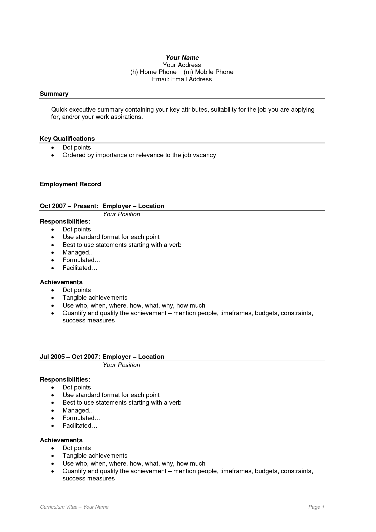example cv in english free download