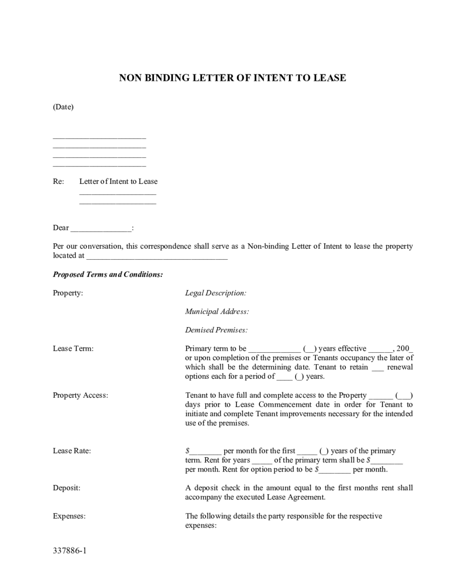 non binding letter of intent example