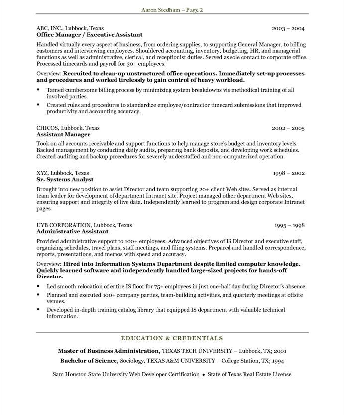 example statement of managing people in resume