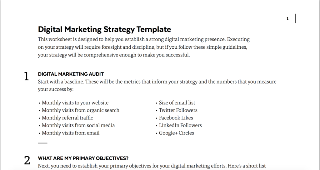 digital marketing plan example doc