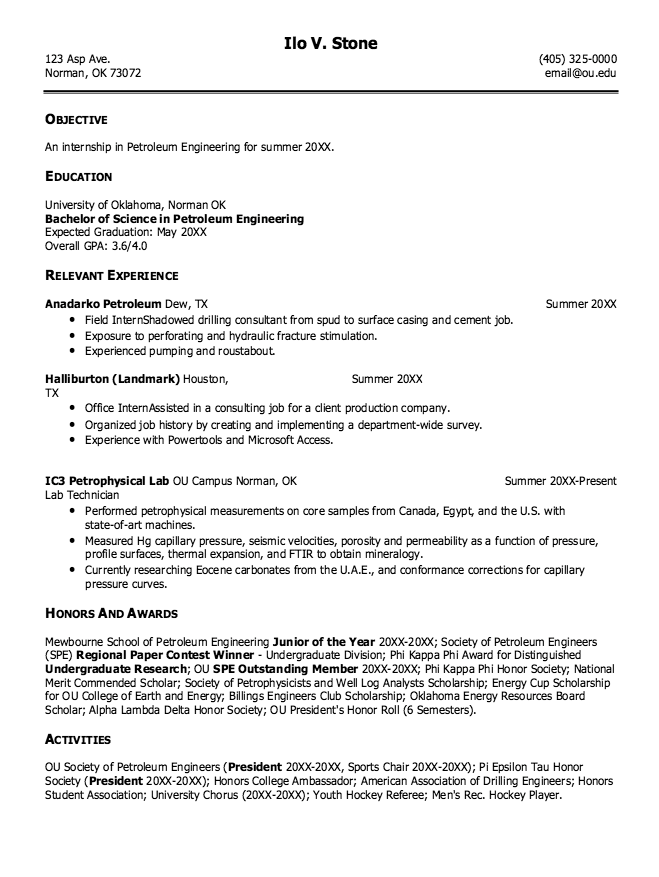 example of resume for engineer in haliburton