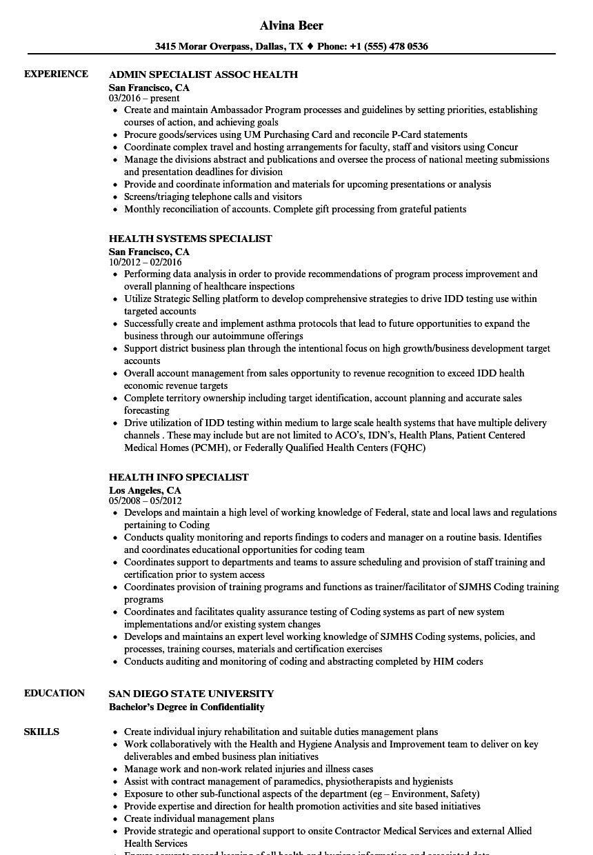 health education specialist resume example