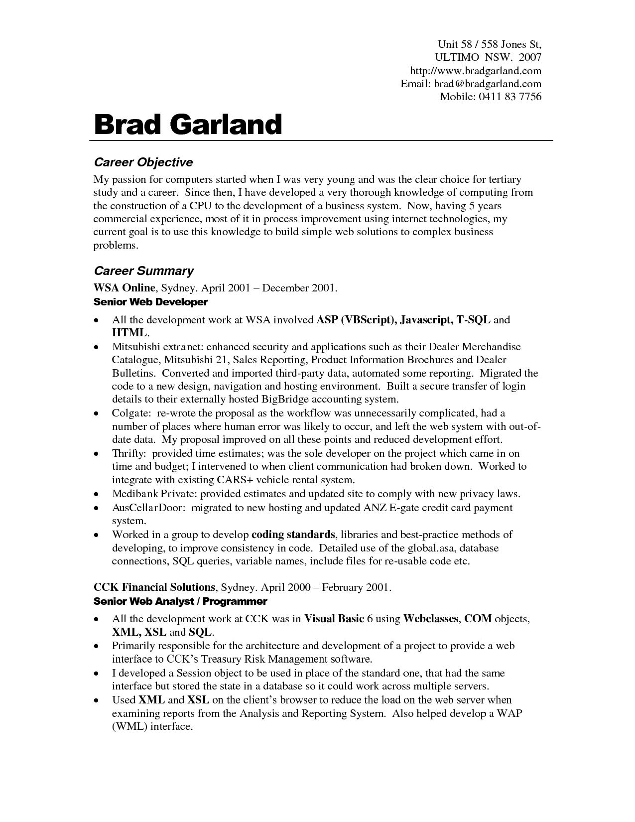 an example of a resume for a job