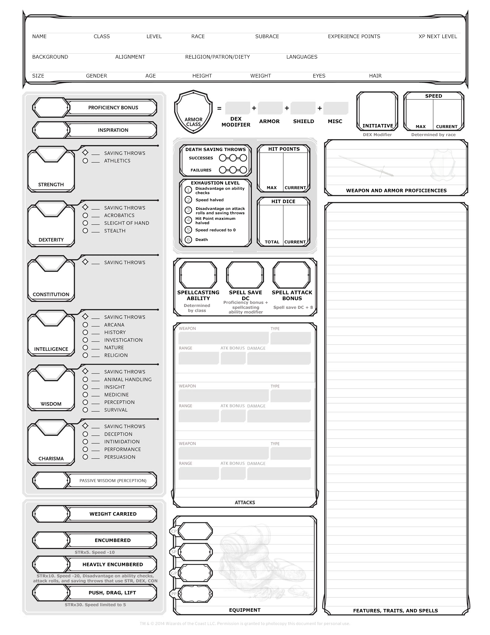 dungeons and dragons example character sheet