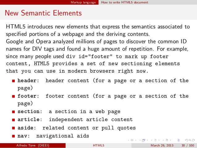 structore of html5 example semantic page