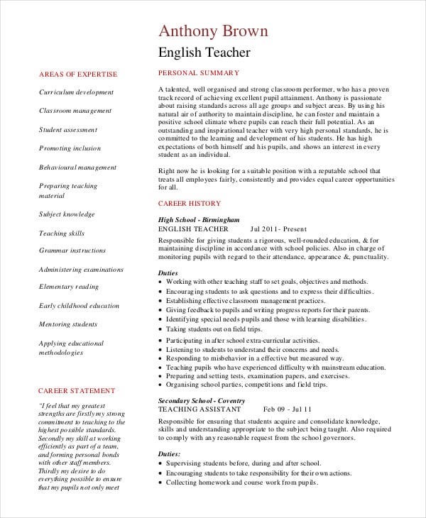 example of email for english teacher