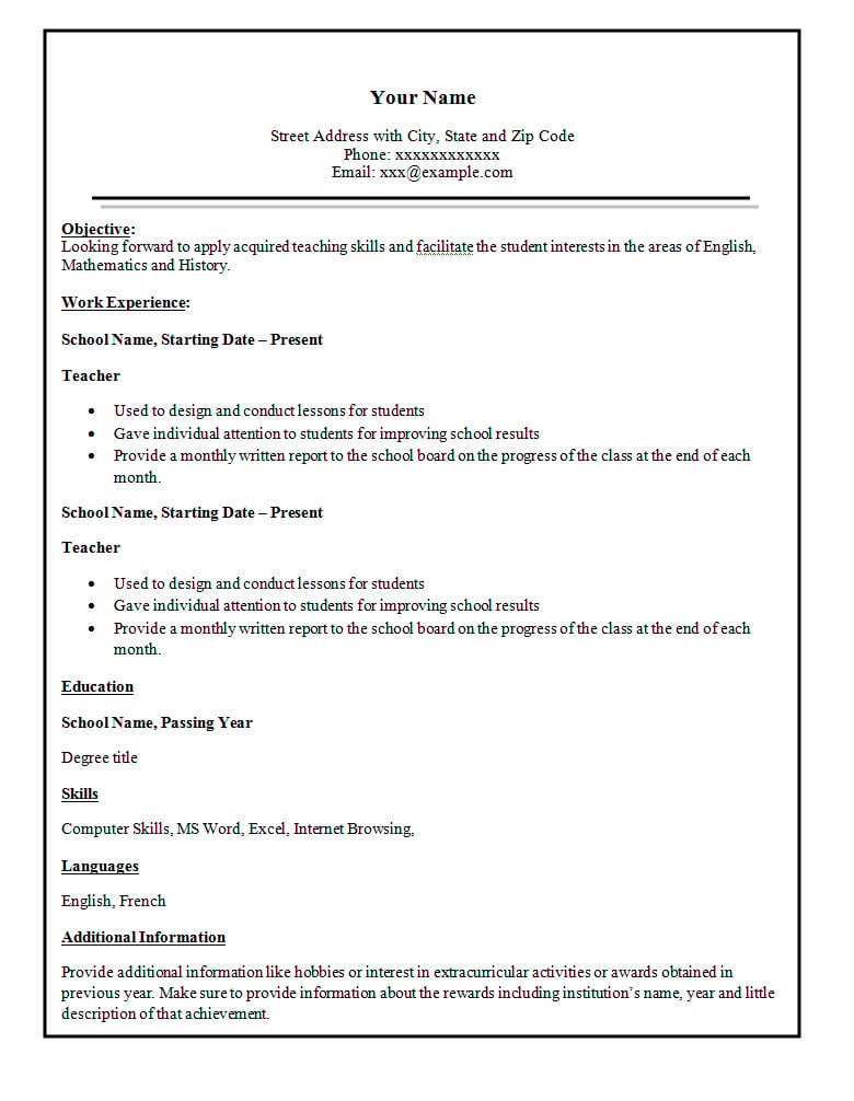example cv in english free download
