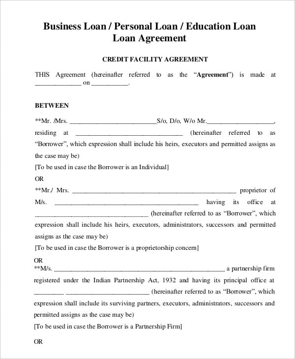example of business loan and loan terms