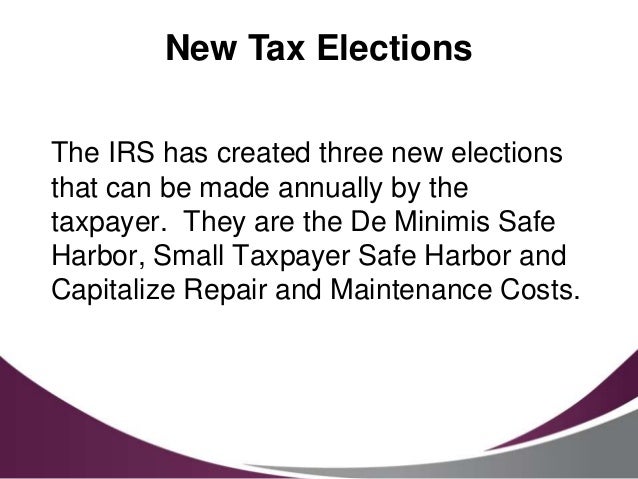 small taxpayer safe harbor election statement example