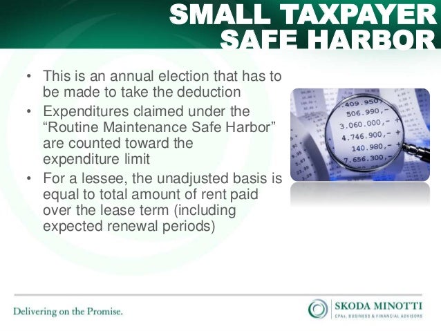 small taxpayer safe harbor election statement example