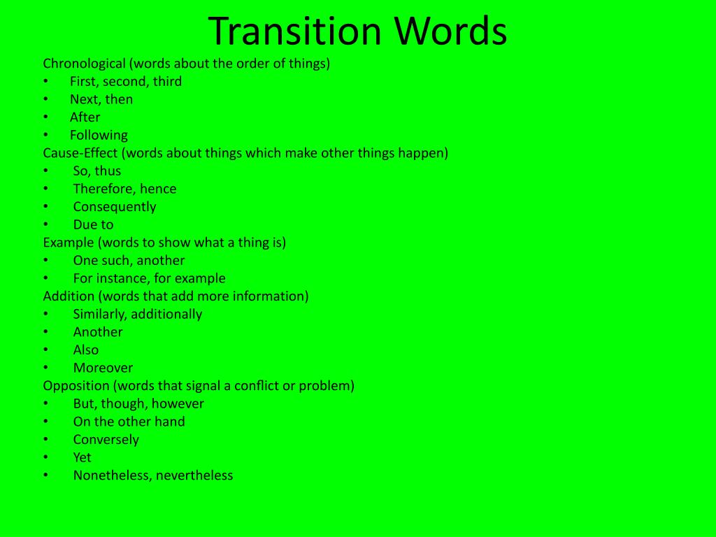 transition words to show another example